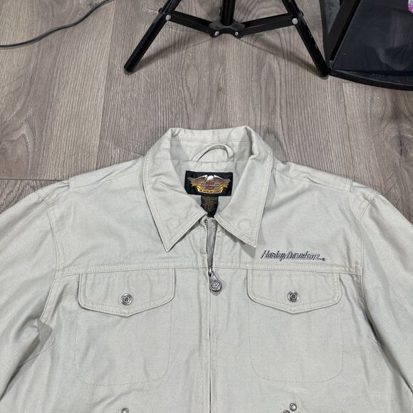 Harley Davidson Women’s Embroidered Riding Jacket Canvas Tan Size Large - Picture 4 of 7
